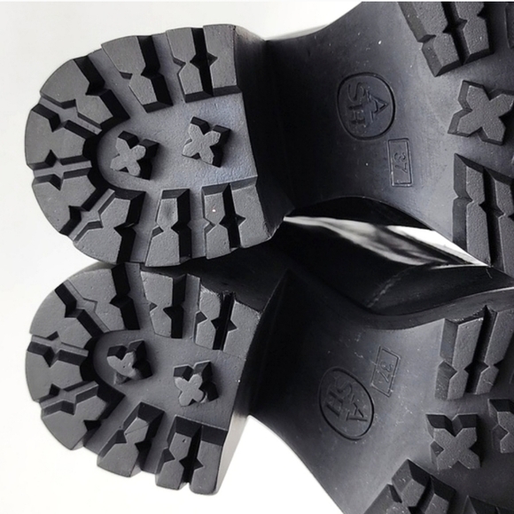 ASH Women's Poker Heeled Black Leather Chunky  Lace Up Dual Zipper Boots Size 37 - Picture 13 of 15